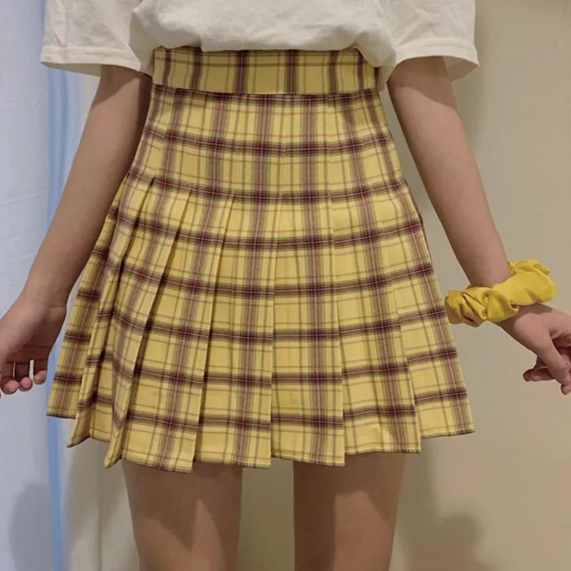 Candy Color Plaid Tennis Skirt for Women Soft Girl Check High Waist Pleated Mini Skirt Preppy Style Outfit