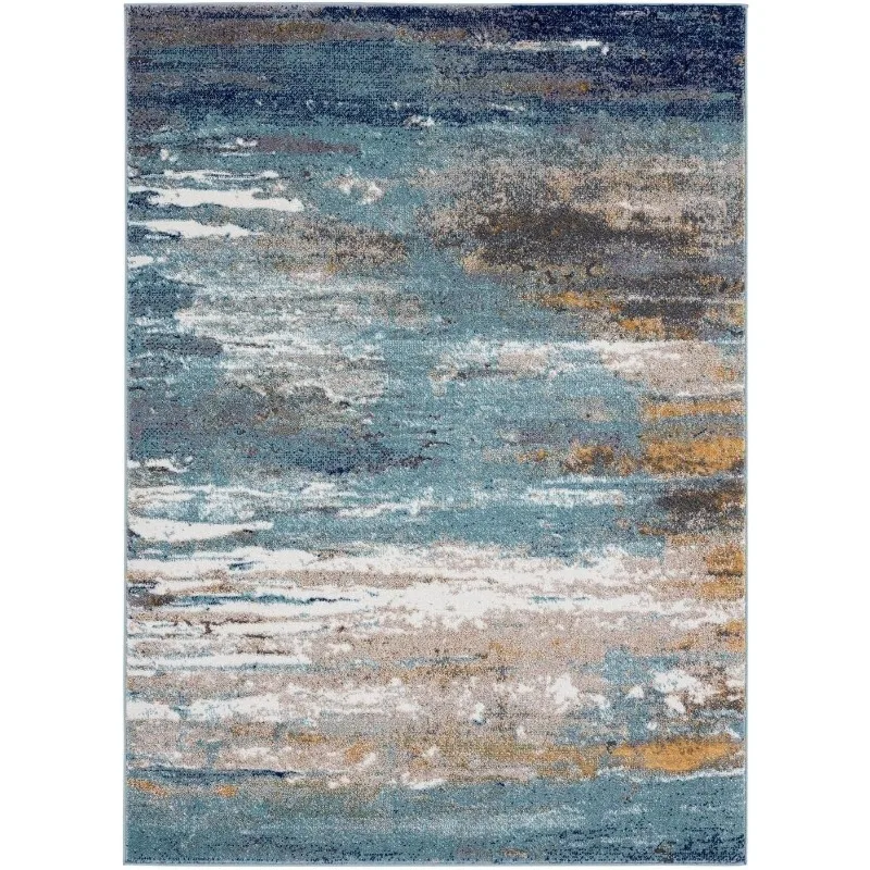 Beverly Collection 9131 Blue 8x10 Coastal Abstract Area Rug US(Origin)