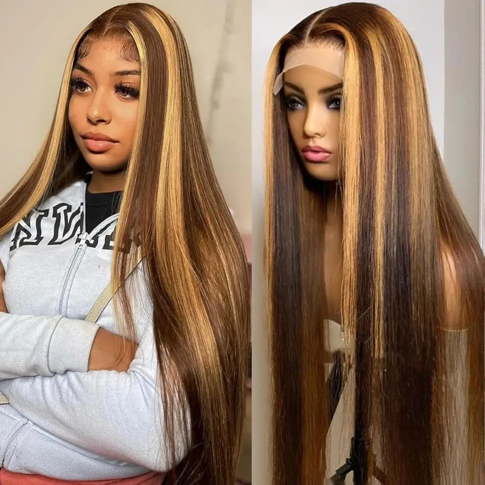 

Highlight Straight Wig 13x4 13X6 HD Lace Frontal Wig 40 Inch Colored Human Hair Brazilian PrePlucked Lace Front Wigs For Women