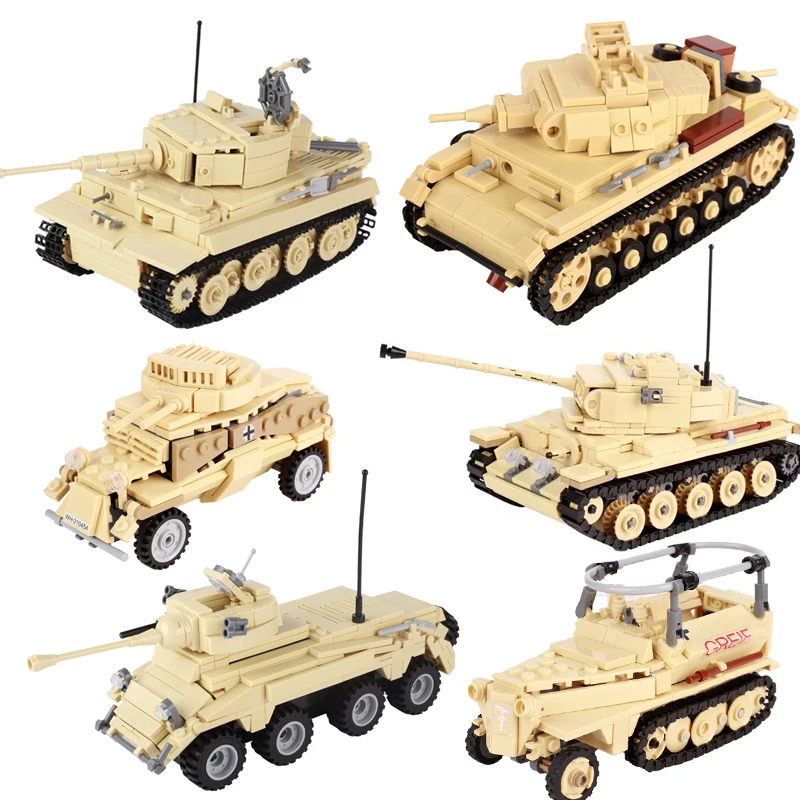 MOC WW II North African Military Series Model III Tank Armored Vehicle Tiger Tank Small Particle Assembly Building Block Kid toy