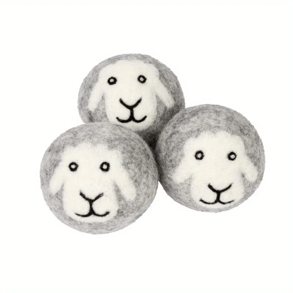 3pcs Organic Wool Dryer Balls Reusable Natural Fabric Softener for Laundry Grey Sheep Laundry Balls for Dryer Reduce Drying Time