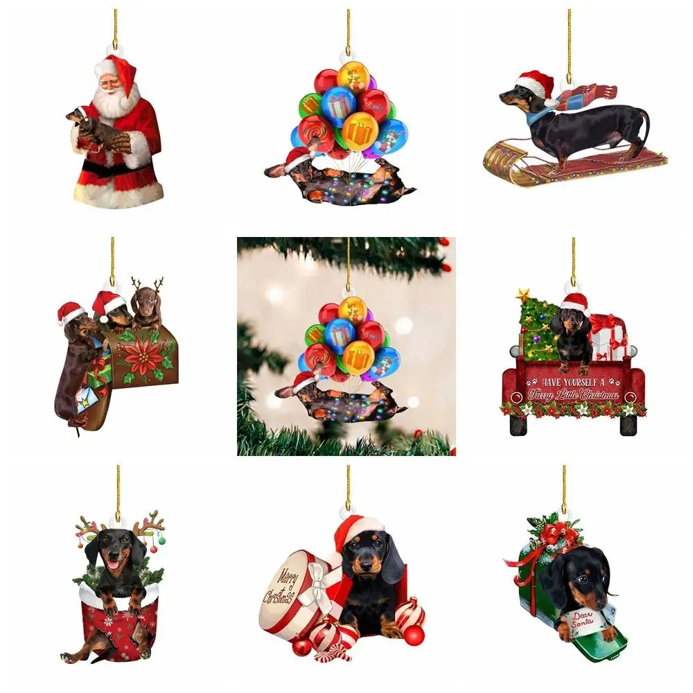 2D Dachshund Pendant Double Sided Merry Christmas Christmas Hanger Oranments Acrylic Cute Acrylic Christmas Dog Pendants