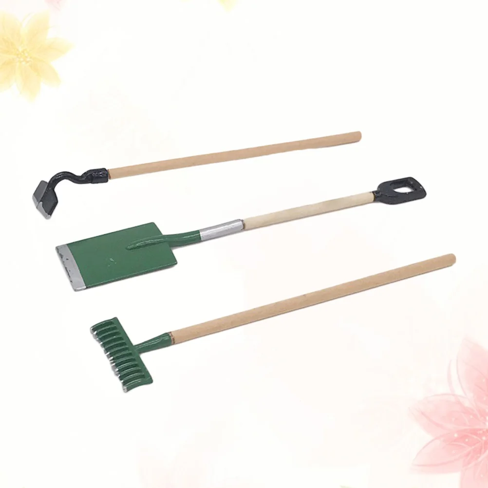 

3 Pcs Miniature Gardening Kit Hoe Set Kids Play House Accessories Toys Wooden Tool