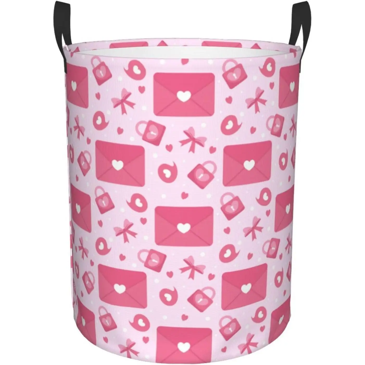 Happy Valentines Day Love Greeting Card Laundry Hamper Circular Laundry Basket Bin Dirty Clothes Bag Storage Basket