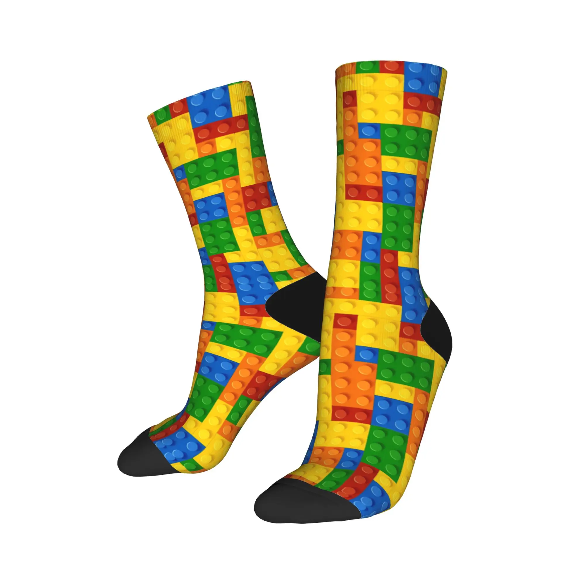 Women Men Socks Dense Primary Color Building Blocks Print Stockings Anti Skid Warm Soft Socks Autumn Gothic Outdoor Socks