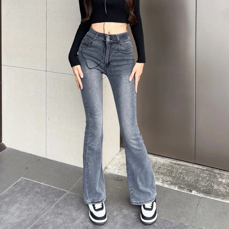 Jeans skinny Pantaloni in denim da donna Pantaloni attillati vintage Autunno Primavera Moda femminile Pantaloni svasati divisi casual elastici sottili