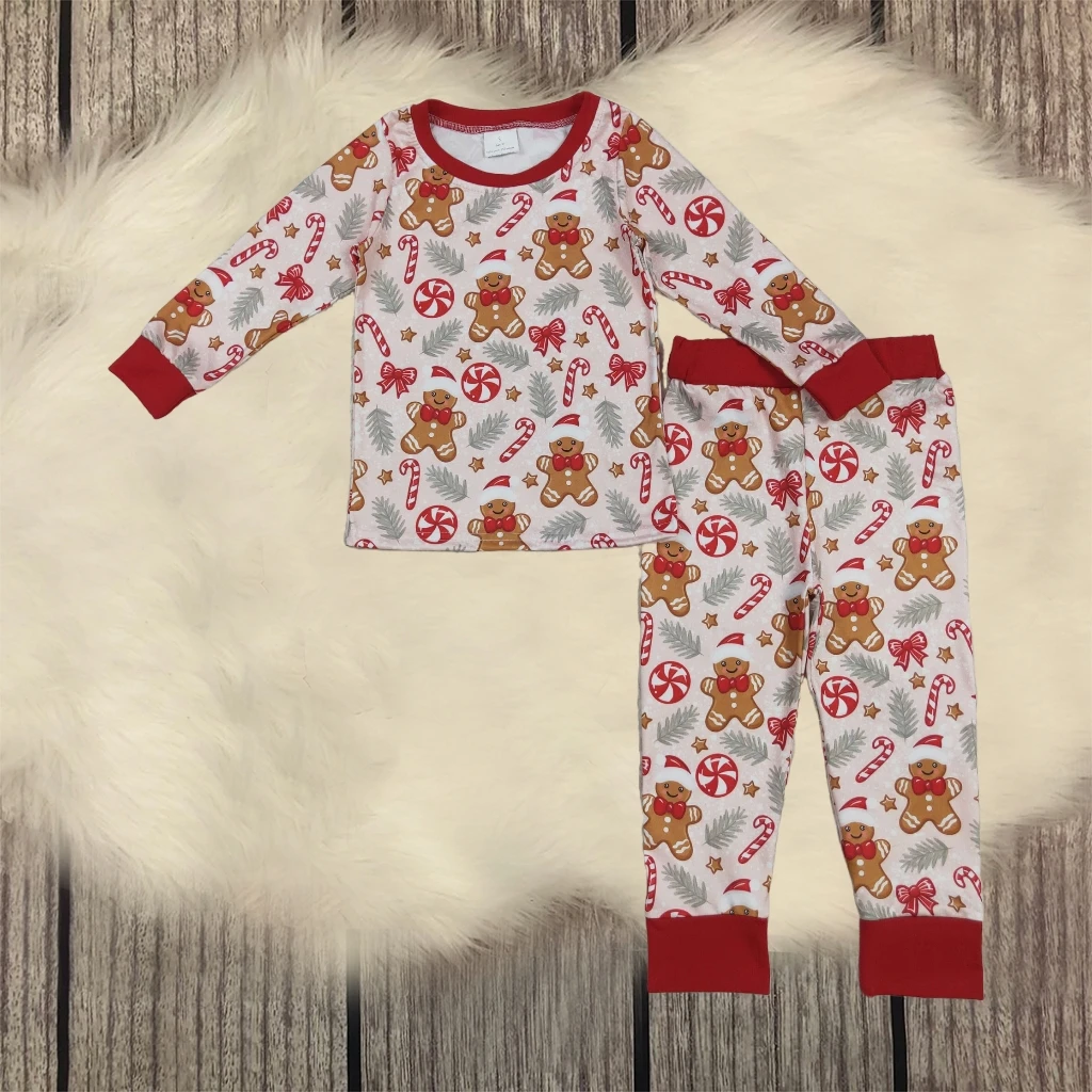 

Children Christmas Set Toddler Kids Long Sleeves Gingerbread Shirt Nightwear Baby Boy Pants Sleepwear Pajamas Outfit Wholesale