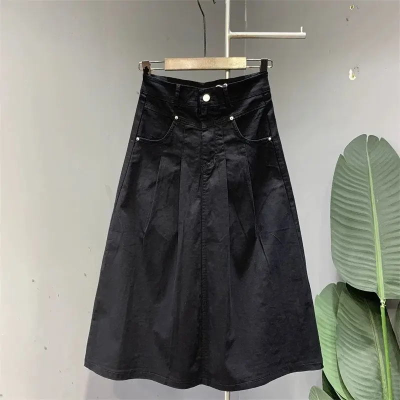 2025 verão nova saia solta de comprimento médio para presságio moda all-match saias linha a y2k cintura alta ruched falda sexy mujer