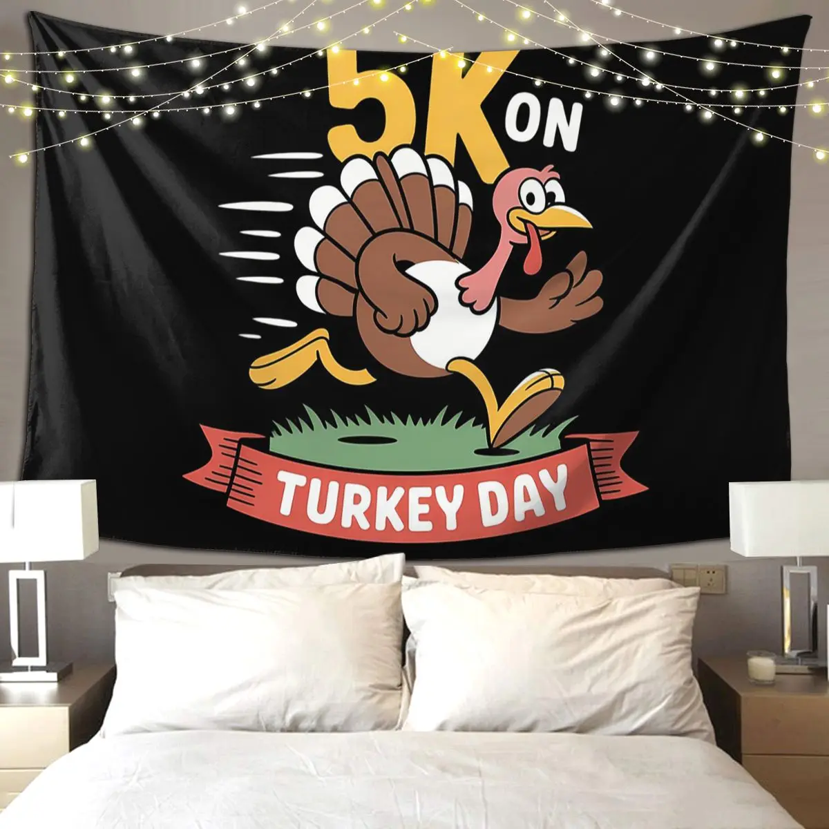 

5K On Turkey Day Race Thanksgiving For Turkey Trot Runners Tapestry Art Wall Hanging Aesthetic Tapestries for Living Room Dorm