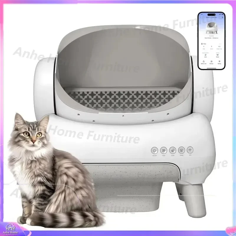 Smart Automatic Cat Litter Box Open Top Low Noise Odor Eliminator Self Cleaning App Controlled Intelligent Cat