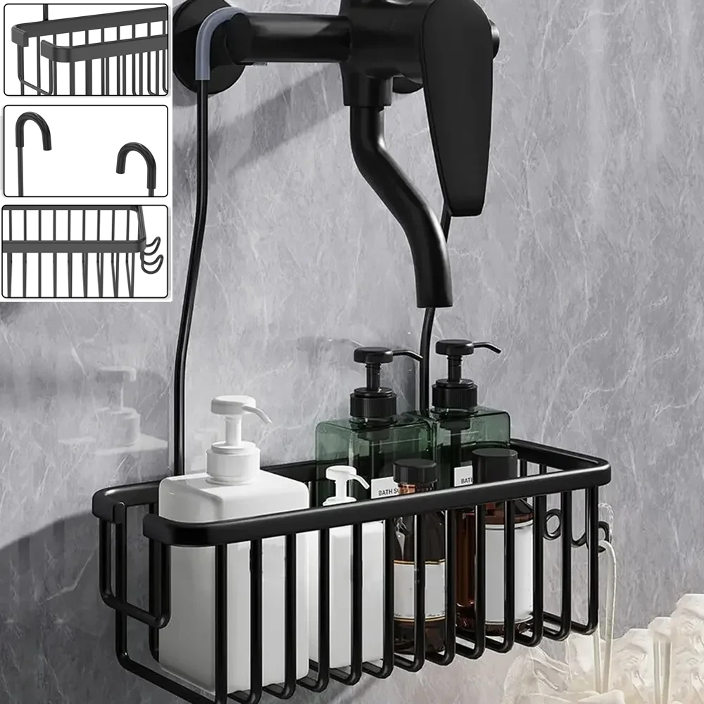 

Серебристый/черный/серый/белый подвесная корзина для душа с крючком, большая вместительная полка для хранения в ванной комнате, органайзер для хранения в ванной комнате, полки