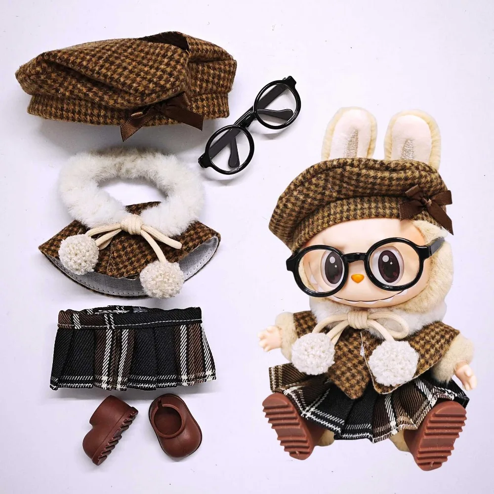 

15/17cm Labubu Doll Clothing Outfit Hats Cloaks Skirts Shoes Glasses Doll Accessories Sitting Party Changing Dress Game DIY Toys