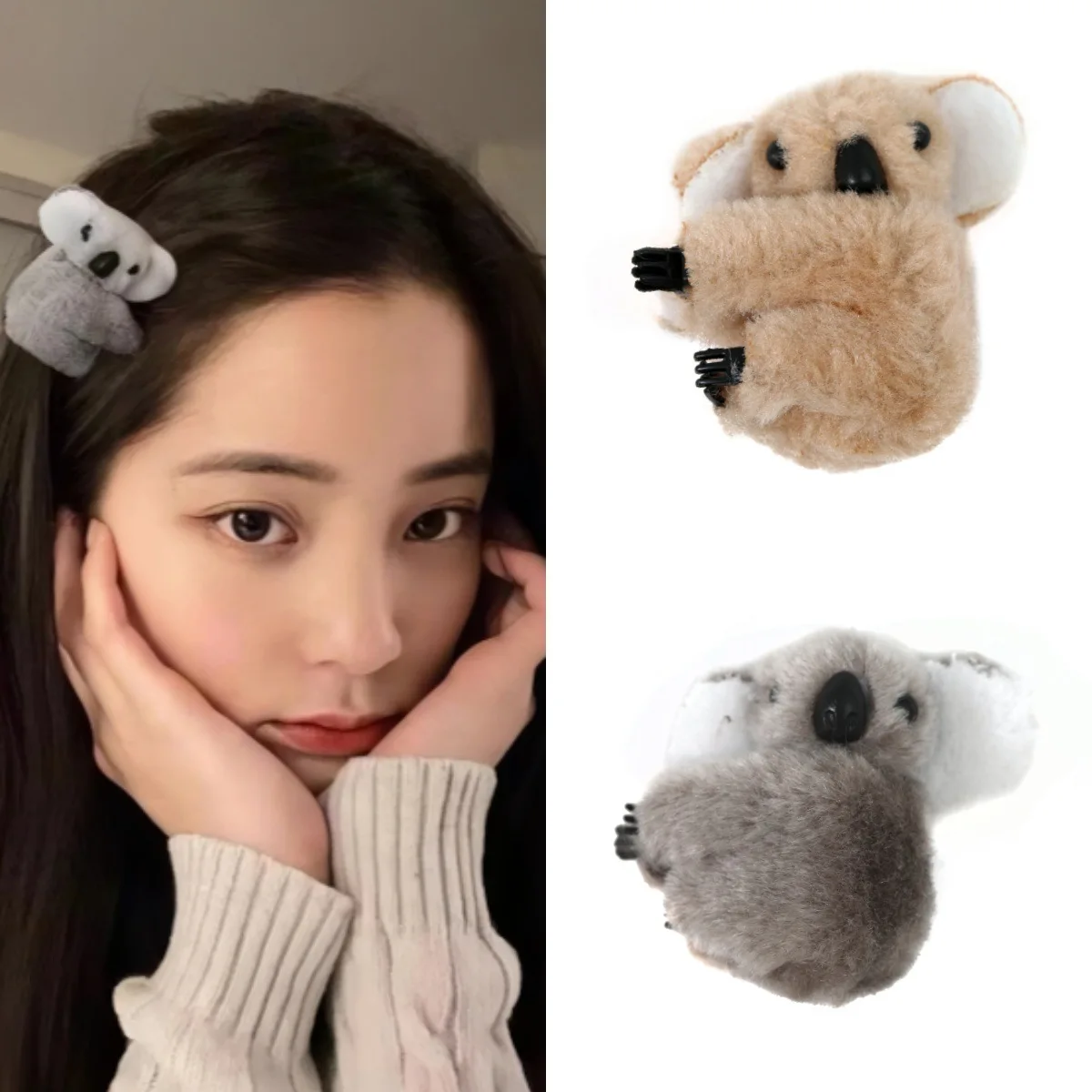 

Cute Koala Clip Hair Clips Fuzzy Clips Plush Hair Jaw Clips Non Slip Koala Hugger Koala Side Stereo Clip Hair Accessories