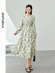 SENTUBILA Holiday Vacation Floral Dress for Women 2024 Spring Autumn Tied Smocked V-neck Printed Elegant Long Dress 141L53284