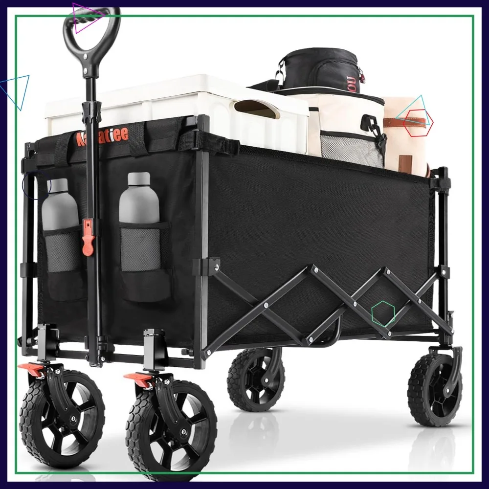 

140L Foldable Wagon Cart, Heavy Duty Collapsible Utility Cart with Smallest Fold, for Camping Shopping Sports, Black