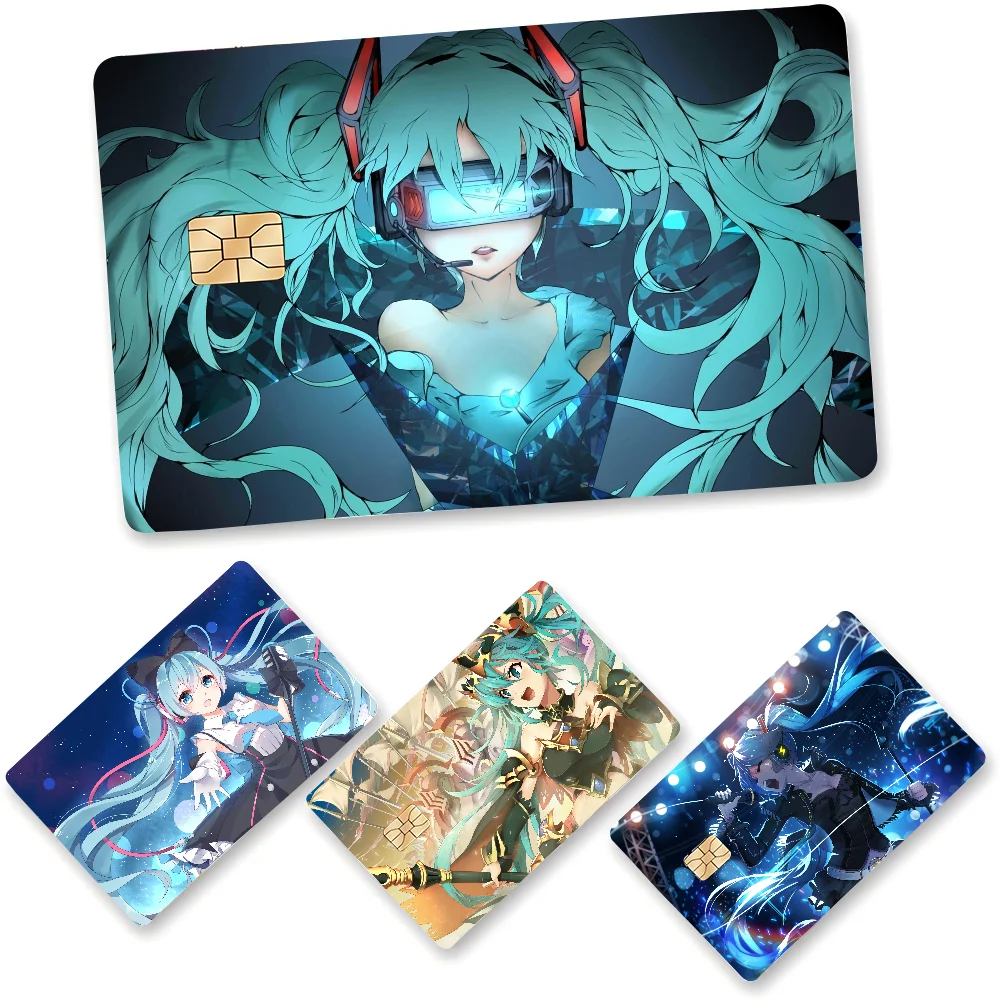 Lindo h-hat-sune Girl Mi-kues pegatinas de piel de tarjeta de crédito de dibujos animados para tarjeta bancaria autobús Metro tarjeta pegatina impermeable regalo de mujer