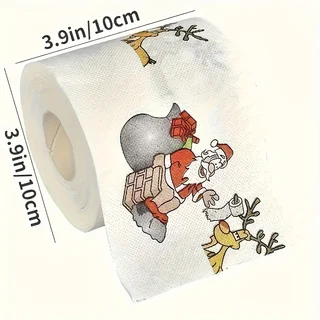 Santa & Reindeer Printed Decorative Toilet Paper Roll, 3.94×3.94 Inch Christmas New Year Home Party Decor, Featherless Holiday T