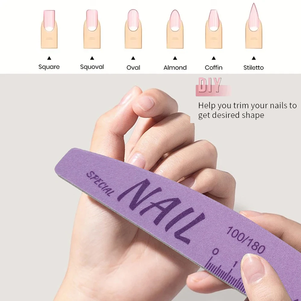 10/20Pcs Nail Files and Buffers Emery Boards for Nails Double-Sided Fingernail File Half-Moon Nail Files for Natural/Gel Nails