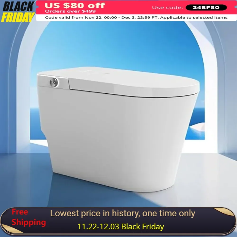 Smart Toilet with Pump-Assisted Auto Flush, Heated Seat, LED Display, Warm Water & Dryer, Built-in Water Tank, Bidet Toilet