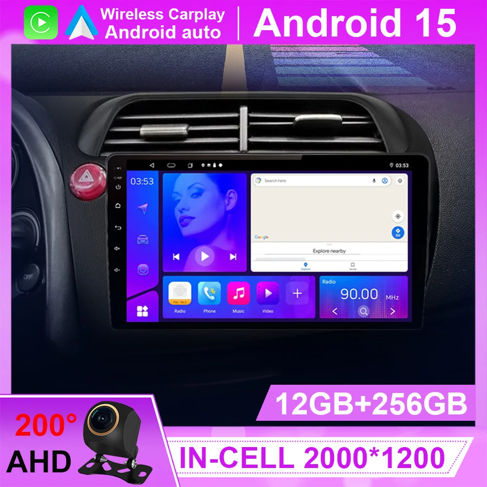

12G+256GB Android 15 Car Radio For Honda Civic Hatchback 2006 - 2011 Multimedia Video Navigation Stereo DVD Head Unit Carplay