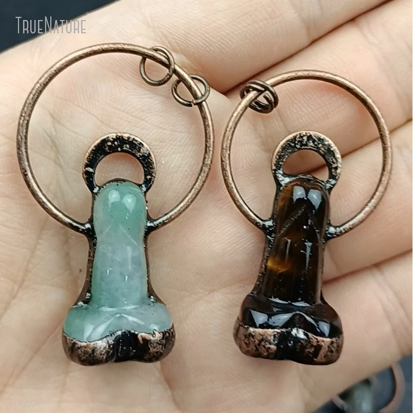 1Pcs Soldered Fertility Amulet Penis Vintage Style Handmade Jewelry Antique Bronze Color Tin Crystal Pendant