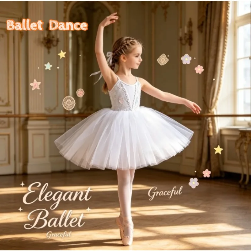 Girls Sequin Camisole Ballet Tutu Dress Soft Shiny Tulle Swan Lake Princess Skirt Stage Performance Party Ballerina Dance Outfit