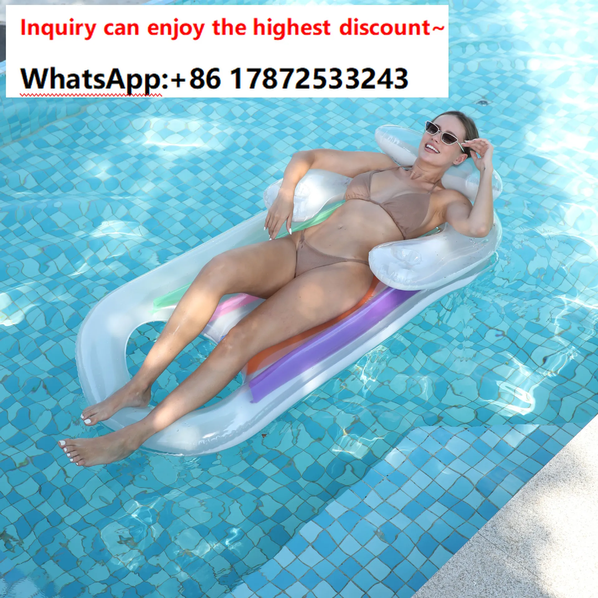 Foldable backrest swimming ring striped floating drainage inflatable bed for amusement