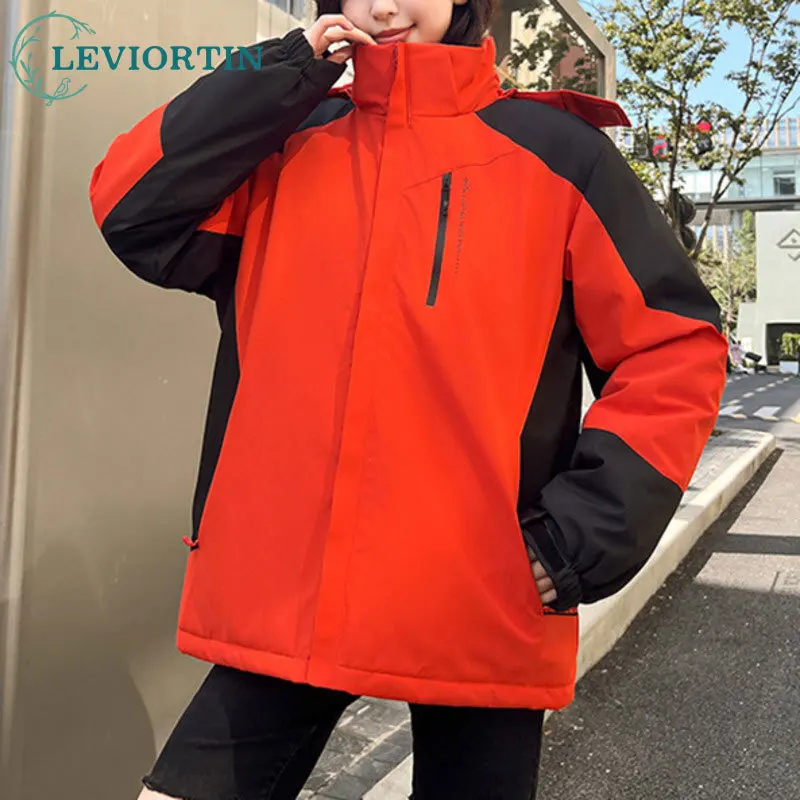 Giacca da uomo in cotone con cappuccio, versatile, spessa, ampia, semplice, con design a blocchi di colore, stile funzionale, giacca di compressione con cappuccio