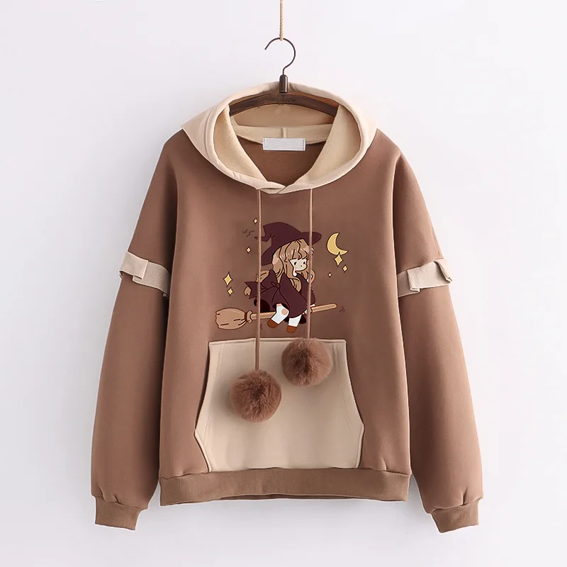 Student Kawaii Hoodies Color Matching Loose Gothic Trend Lolita Jumper Japanese Autumn Winter New Hooded Pullover for Teen Girls