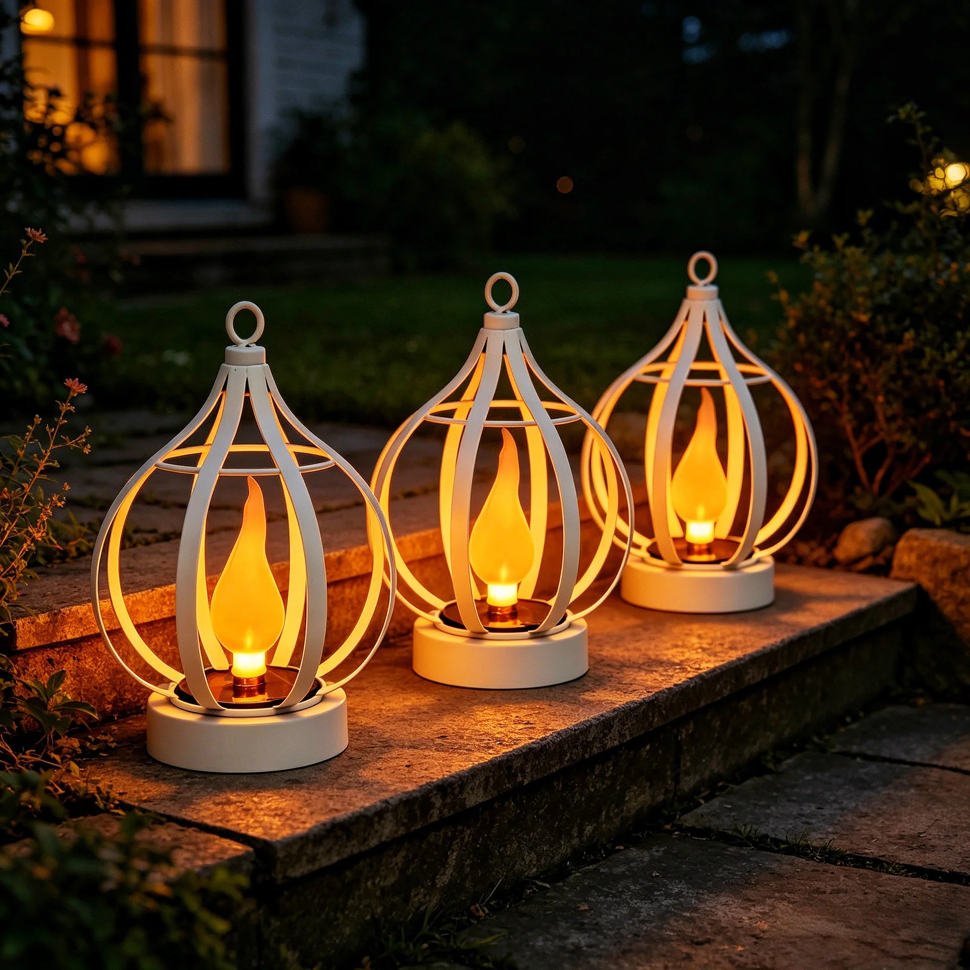 Solar Light Outdoor, Metal Lantern Flame Effect Hanging Chain, Decorative Lamp for Garden Patio Tree Porch Balcony Decor Gift