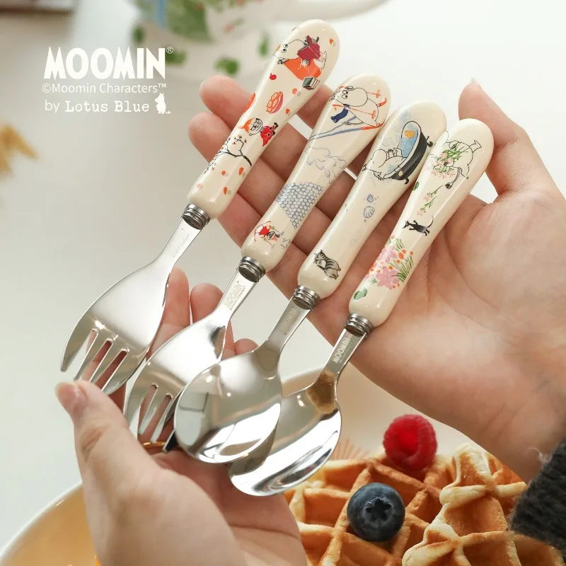 Licensed Moomin Stainless Steel Spoon Fork Set Cartoon Printed Handle Breakfast Dessert Tableware Home Kitchen Cutlery Utensils