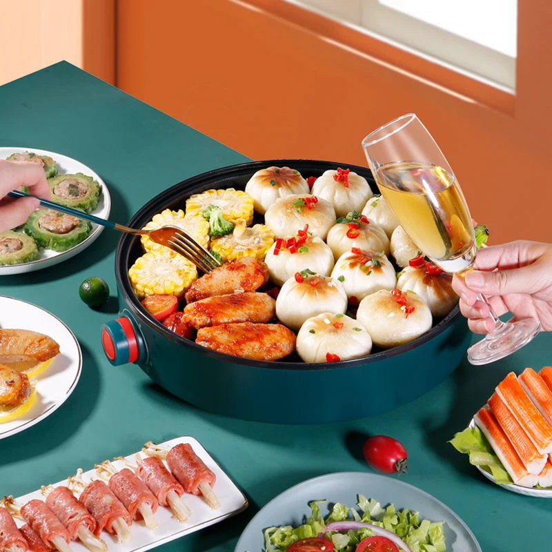 กระทะอบไฟฟ้าให้ความร้อนเครื่องปั่นอาหารอเนกประสงค์ที่ทำแพนเค้กใช้ในบ้านกระทะย่างบาร์บีคิว