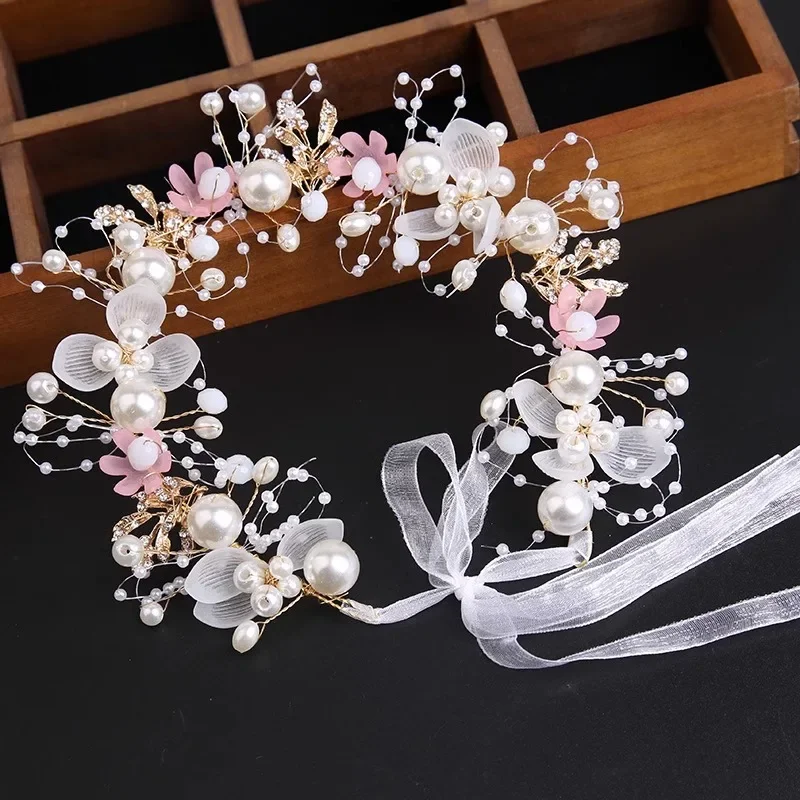 Children\'s Day Pearl Hairband Girl Performance Sweet Accessories Korean Version Super Immortal New Ribbon Flower Gift