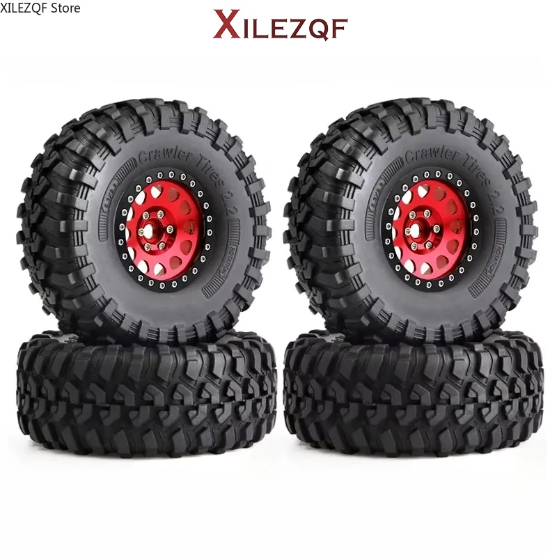 XILEZQF 135mm Metal 2.2" Beadlock Wheel Rim Tire Set for 1/10 RC Crawler Axial SCX10 RR10 Capra Traxxas TRX4 YK4082 YK4083