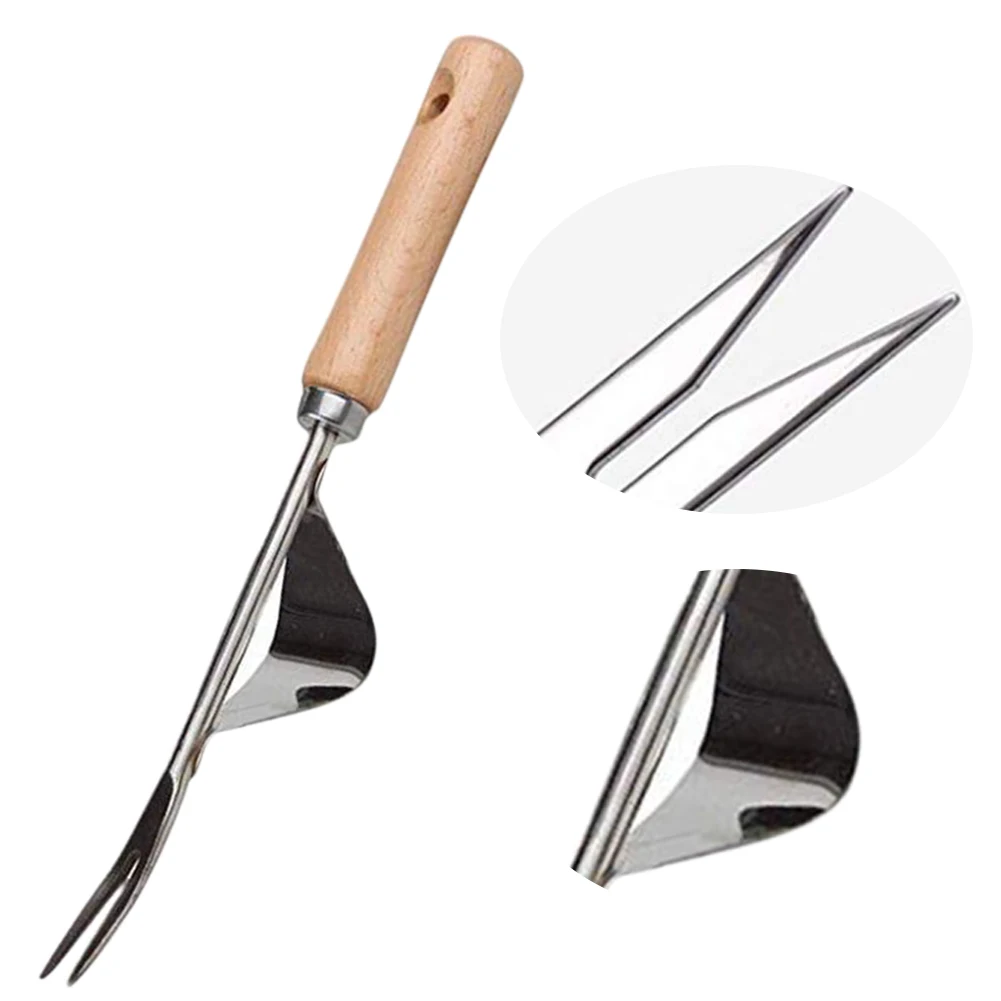 Wood Handle Stainless Steel Garden Weeder Hand Weeding Removal Cutter Puller Tools Multifunction Weeder Transplant