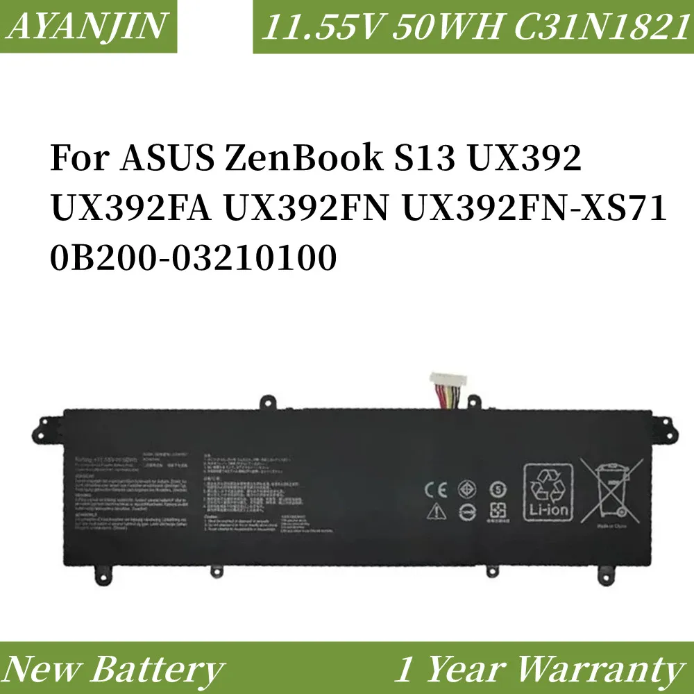 C31N1821 11.55V 50WH Laptop Battery For ASUS ZenBook S13 UX392 UX392FA UX392FN UX392FN-XS71 0B200-03210100