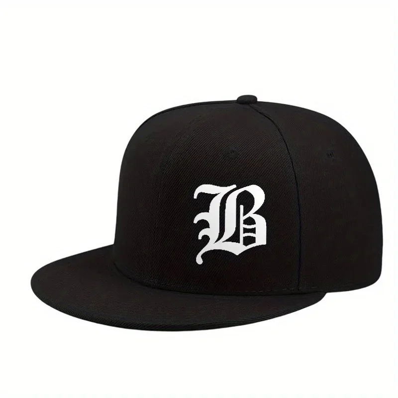 Eine Hip-Hop-Baseballkappe mit flachem Schirm und Aufdruck des alten englischen Buchstaben B, verstellbare Unisex-Outdoor-Sportmütze im Vintage-Stil