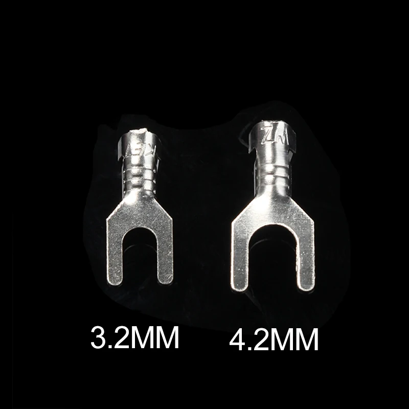 100 peças 3.2mm 4.2mm terminal em forma de y garfo terminal de pá fio conector nu tipo y terminal de crimpagem prensado a frio