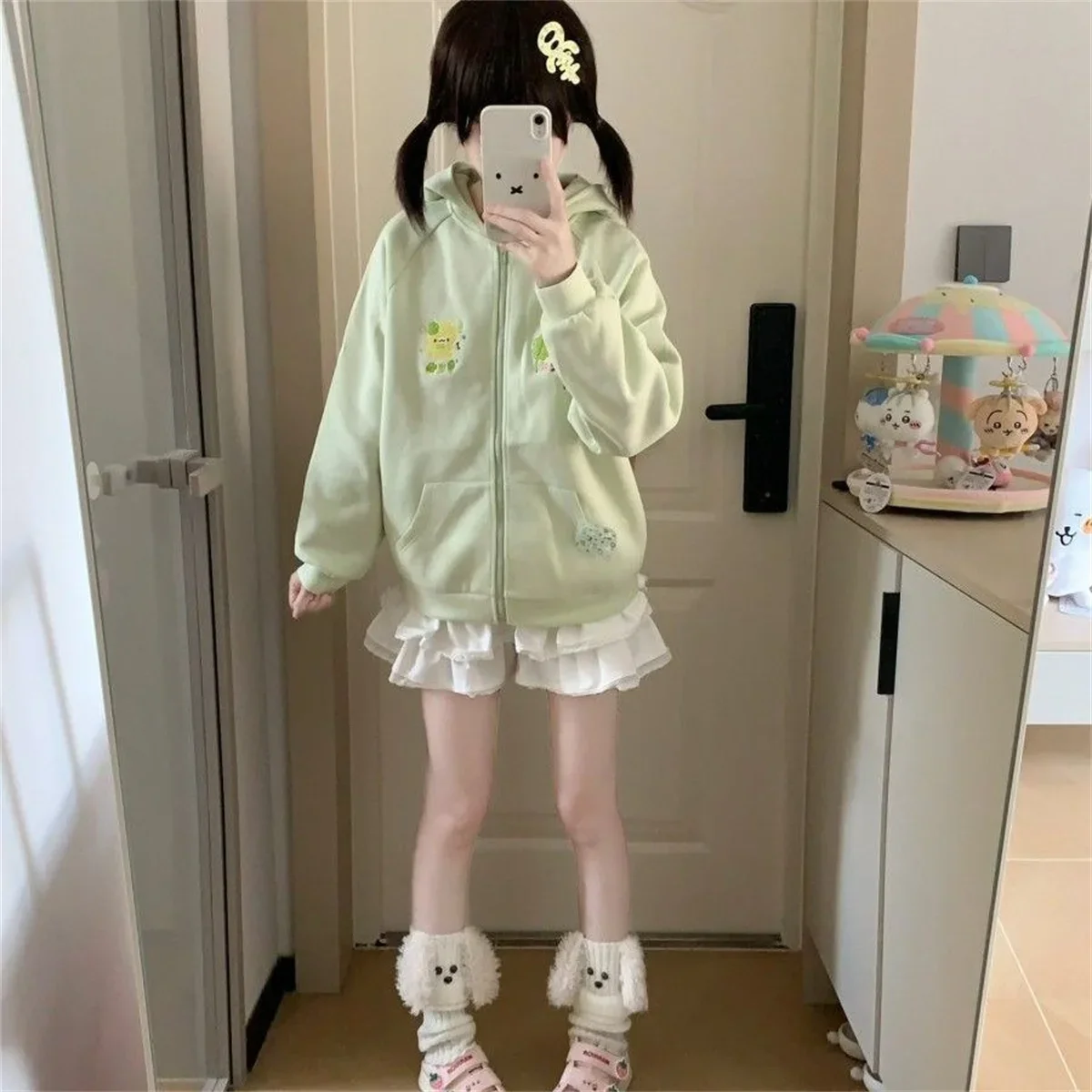 Women Clothing Anime Zip-up Hoodie Jackets Cat Embroidery Cute Outerwear Hooded Casual Fashion Sweatshirts Japanese Cute Tops - view 3