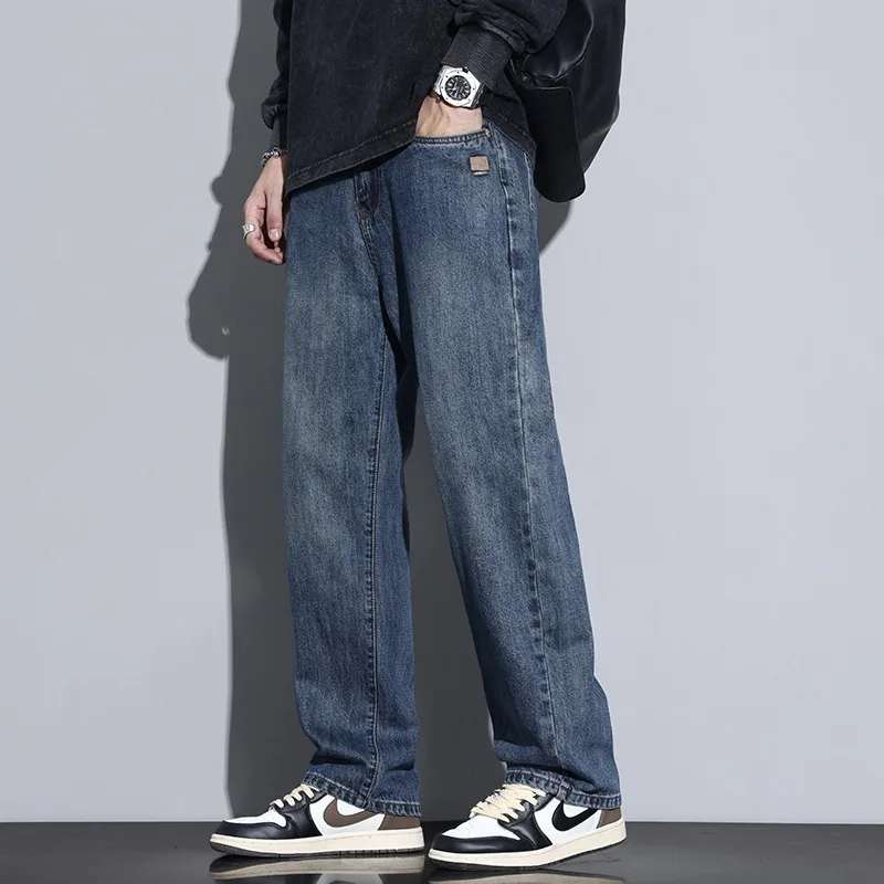 

Retro Wide Leg Baggy Jeans For Men New American Style Fashion Loose Straight Denim Pants