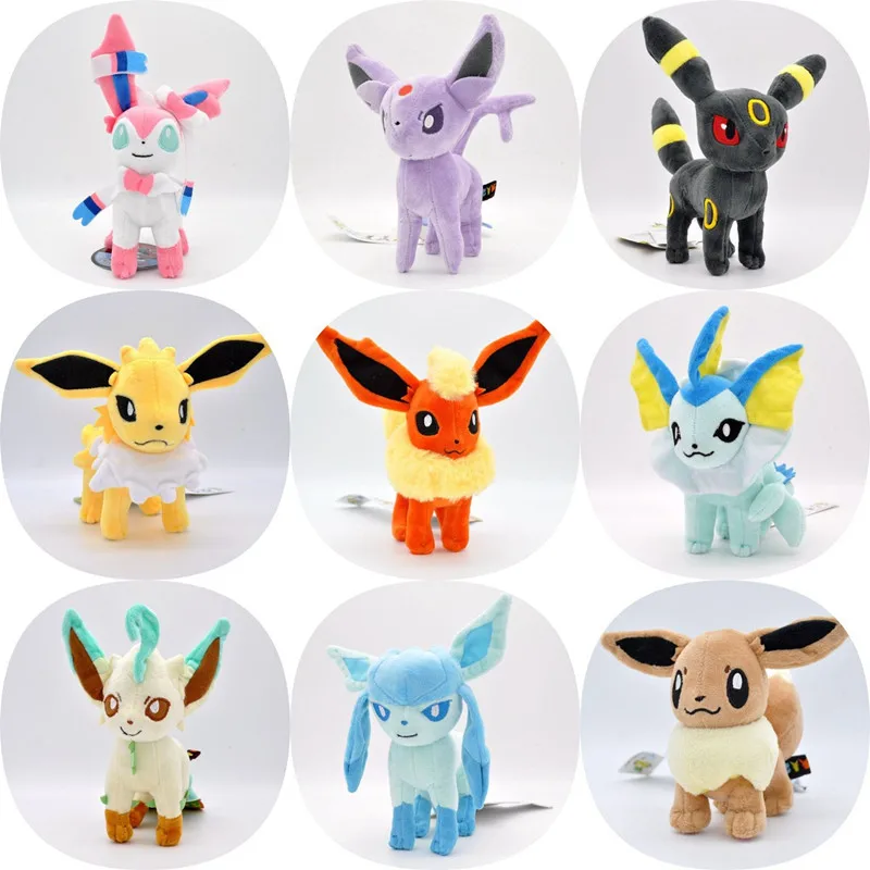 Pokemon Plush Toy Cartoon Anime Figure Eevee Jolteon Sylveon Evolution Vaporeon Plush Stuffed Doll Model Kids Birthday Gifts