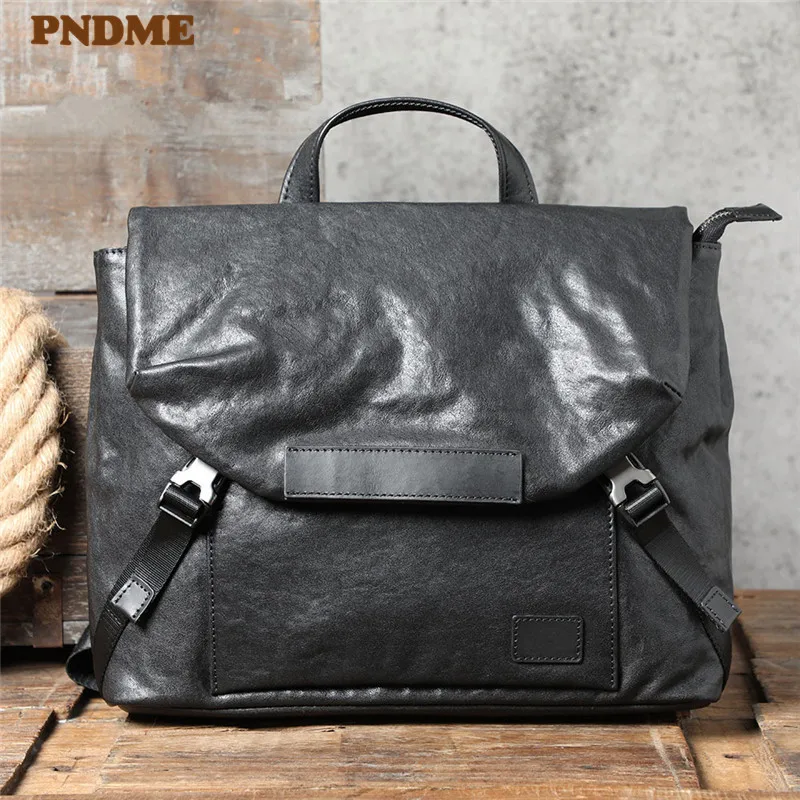 

PNDME Casual Fashion Design Luxury Genuine Leather Men's Briefcase Natural Real Cowhide Handbag Satchel Black Work Messenger Bag