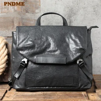 Pndme lässig Modedesign Luxus Echt leder Herren Aktentasche natürliche echte Rindsleder Handtasche Schulranzen schwarz Arbeit Umhängetasche