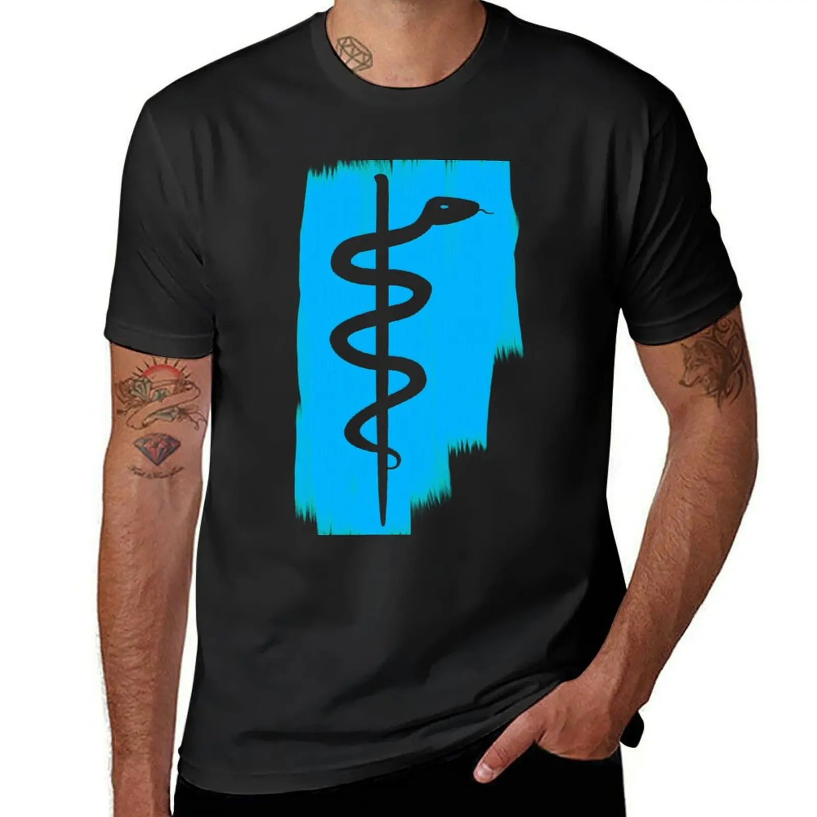 

Rod of Asclepius - Blue Paint T-Shirt quick drying cute clothes Aesthetic clothing mens graphic t-shirts pack