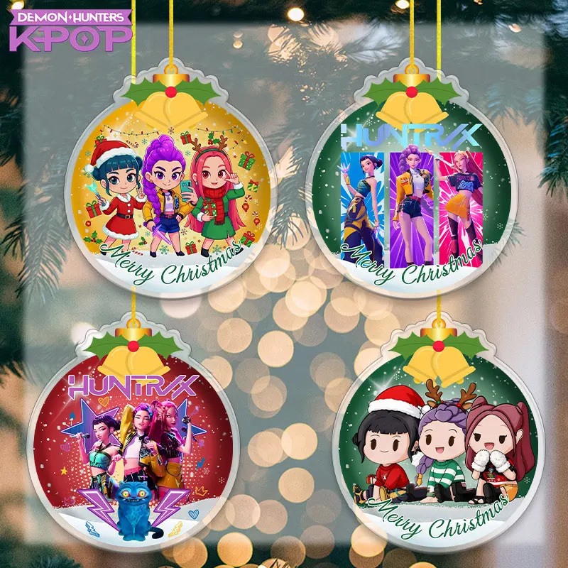 K-Pop شيطان الصيادين طبقة مزدوجة الاكريليك 8 سنتيمتر قلادة الديكور شجرة عيد الميلاد القطعة الكرتون رومي ميرا زوي مهرجان الأسرة