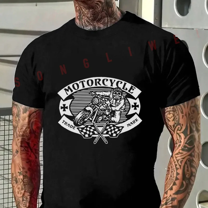 

2026 Casual T-shirt Retro Motorcycle Creative Design Tshirt Mens Summer Cycling Sportswear Short Sleeve Top Tee