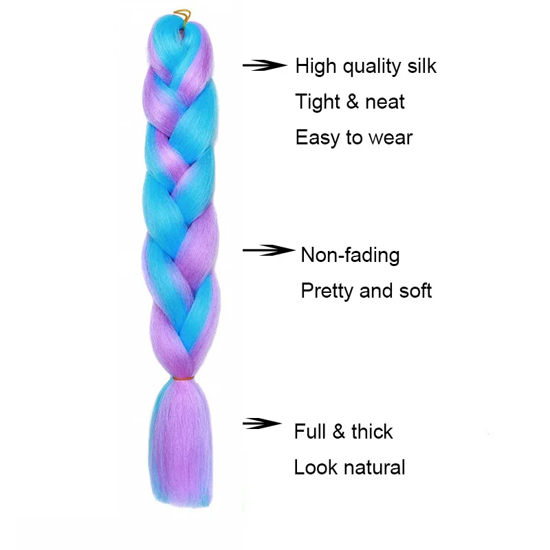 Extensión de cabello sintético para trenzar de 24 pulgadas, color arcoíris ombre, jumbo, rosa, rojo, azul, para mujer 3