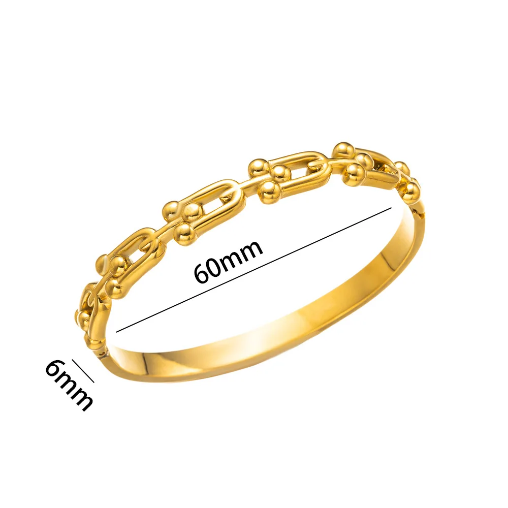 Stainless steel simple U-shaped horseshoe bracelet hot sale Gold Color smooth Bangles For Women Party Hand Jewelry