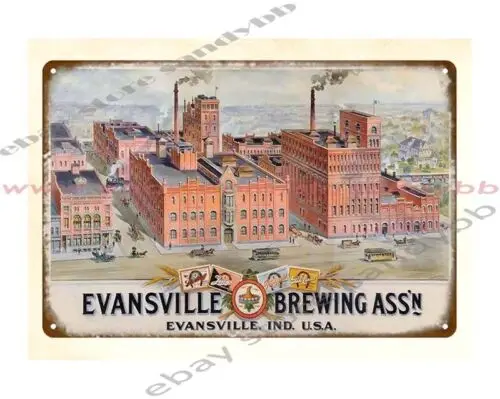 1p,metal wall decor cafe  pub Evansville Brewing Association metal tin sign