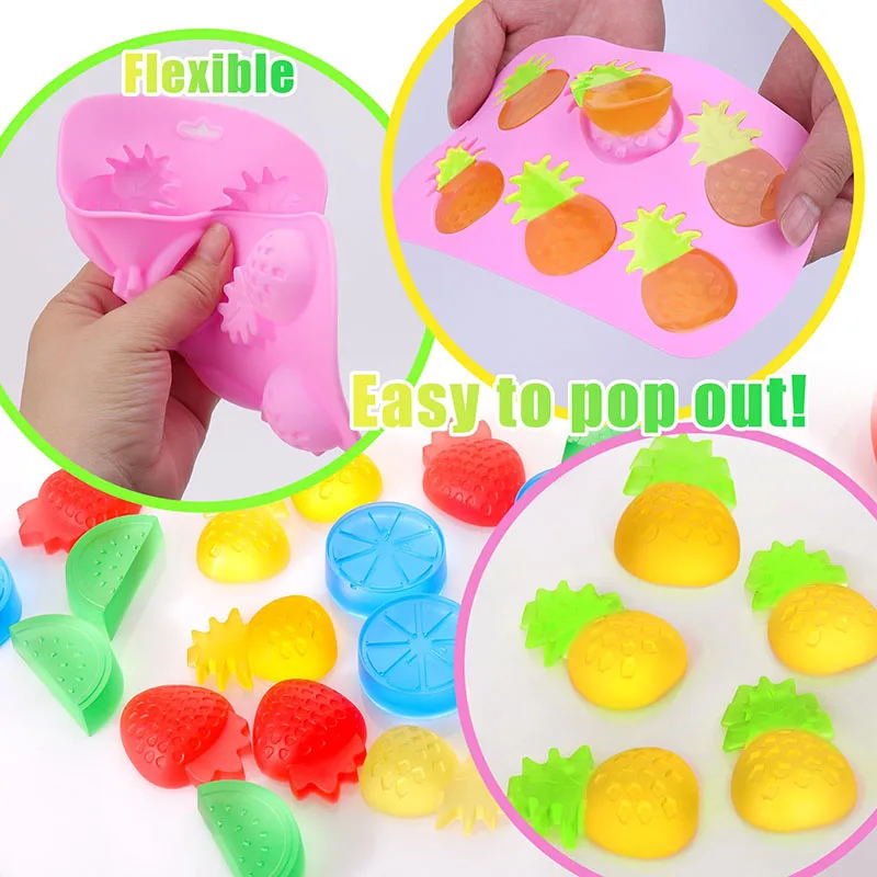 4 Pack Fruit Shaped Silicone Pineapple Orange Watermelon Strawberry Mold Chocolate Baking Mould Summer Fruit Jelly Cake Ice Cube